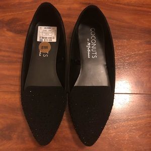 Black suede loafers with black crystals SZ 8W